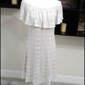 S-Twelve Boho Chic Romantic Bridal Off White Laced Ruffled Midi Dress S